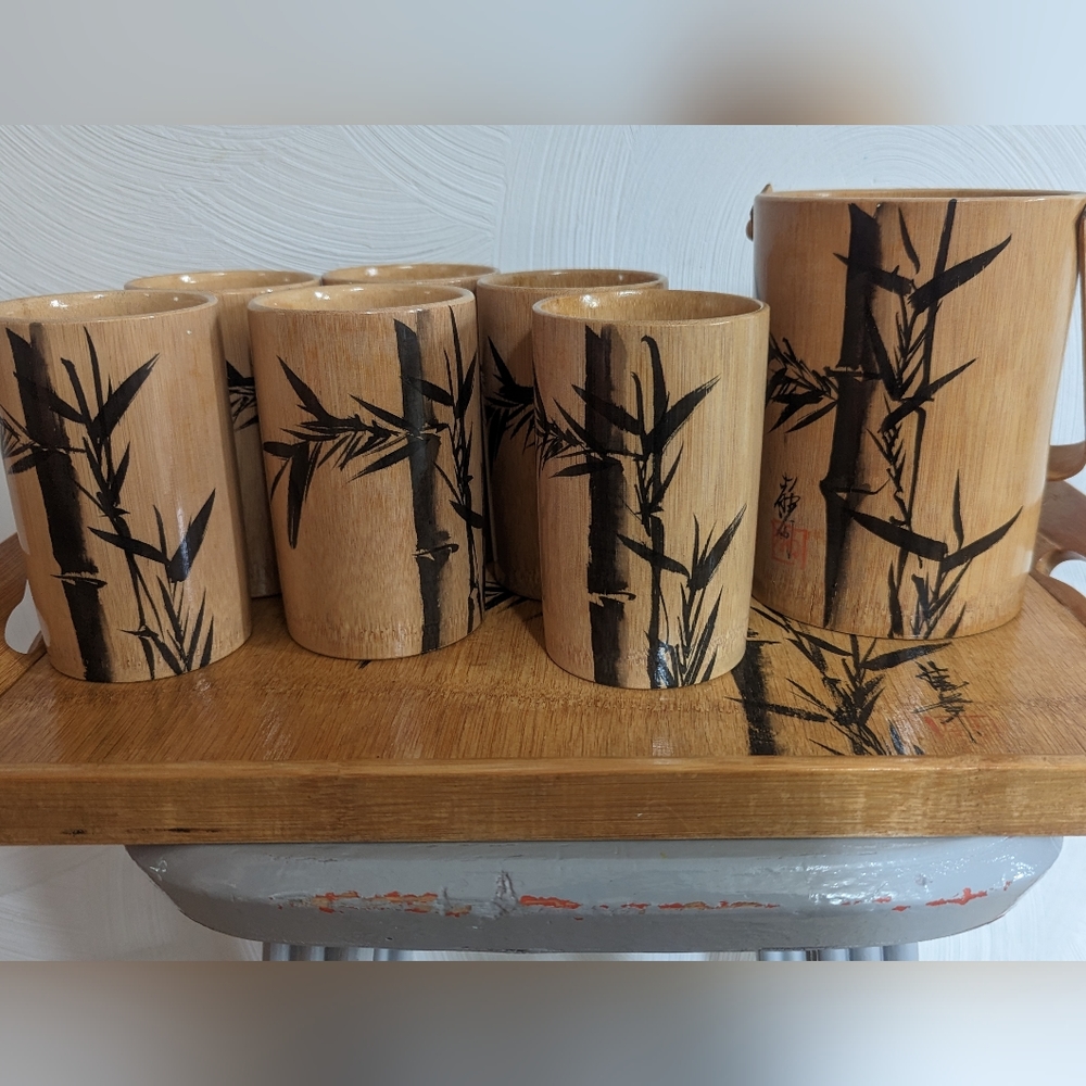 (SOLD) Vintage Bamboo Drinkware Set